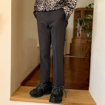 

Male Fashion Gray Trouser Straight Suit Ankle-Length Pants Men Vintage Streetwear Japan Korea Style Casual Slim Fit Pant