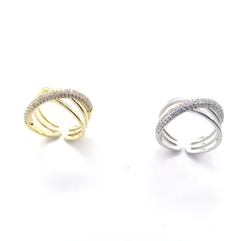 

Fashionable open micro-set zircon ring two-color cross ring