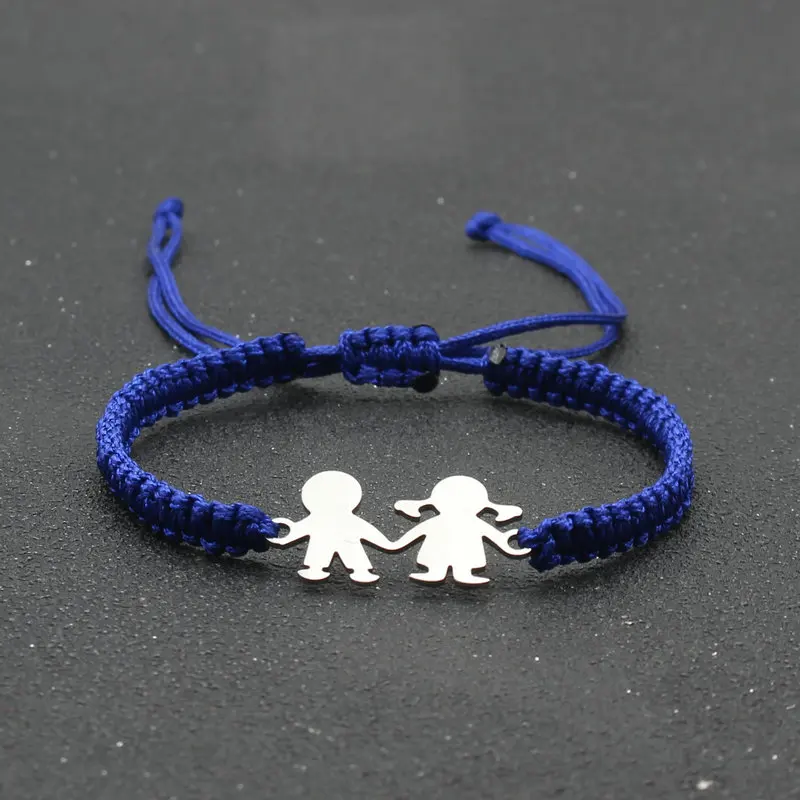 Cute Family Style Stainless Steel Boy Girl Charm Bracelet Lucky String Handmade Braid Adjustable Bracelets for Women Men Couples
