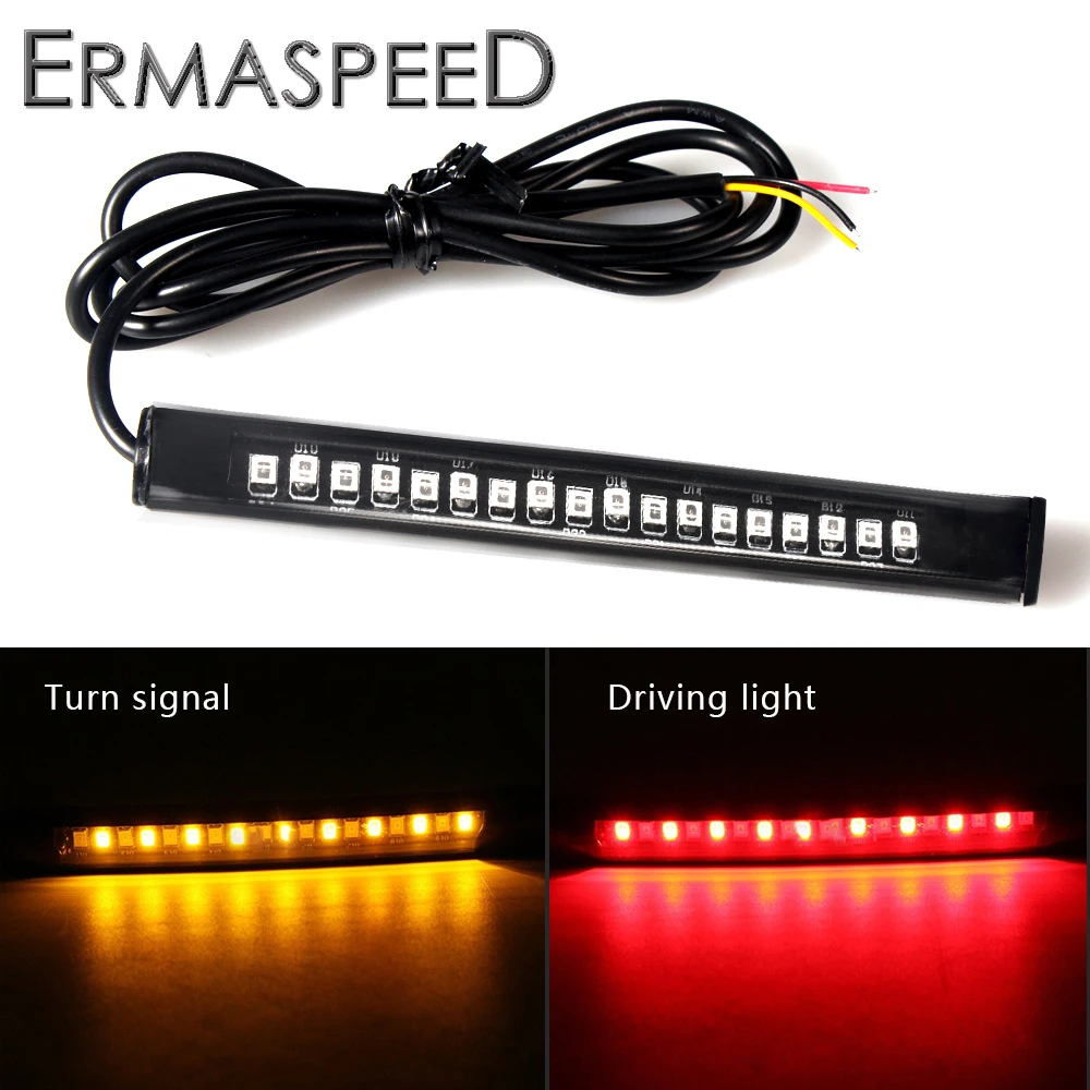 2PCS Universal Flexible LED Strip Turn Signals Motorcycle Tail Brake Stop Light License Plate Light for Motorbike Moto Dirt Bike