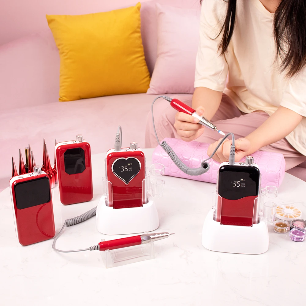 Brushless Professional 2 IN 1 Hybrid 35000RPM Portable Desktop E File Cordless Rechargeable Manicure Electric Nail Drill Machine 6