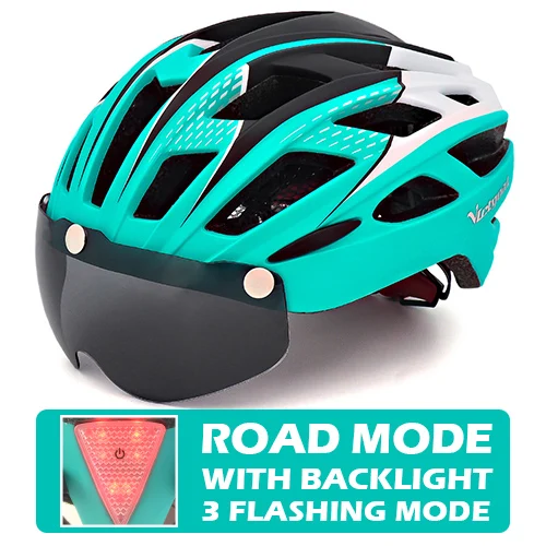 Cyan LED helmet Victgoal велосипедный шлем Led для мужчин ветрозащитные очки MTB велосипедные шлемы ультра светильник дорожный горный велосипед очки светильник шлем - Цвет: Cyan LED helmet