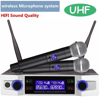 

UHF Wireless Karaoke Microphone System LCD Display with Dual Handheld Mic for Party KTV New High Quality