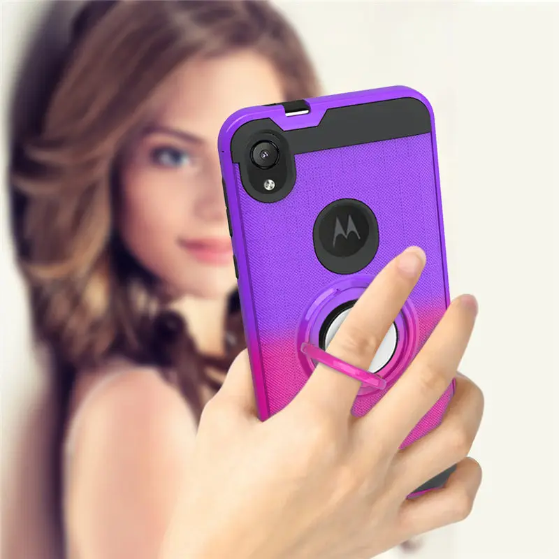 50 шт./лот, градиентные цвета, ТПУ+ ПК, 2 в 1, чехол для телефона, для Motorola Moto E5 Play G7 power E6 Play с вращающимся кольцом 360