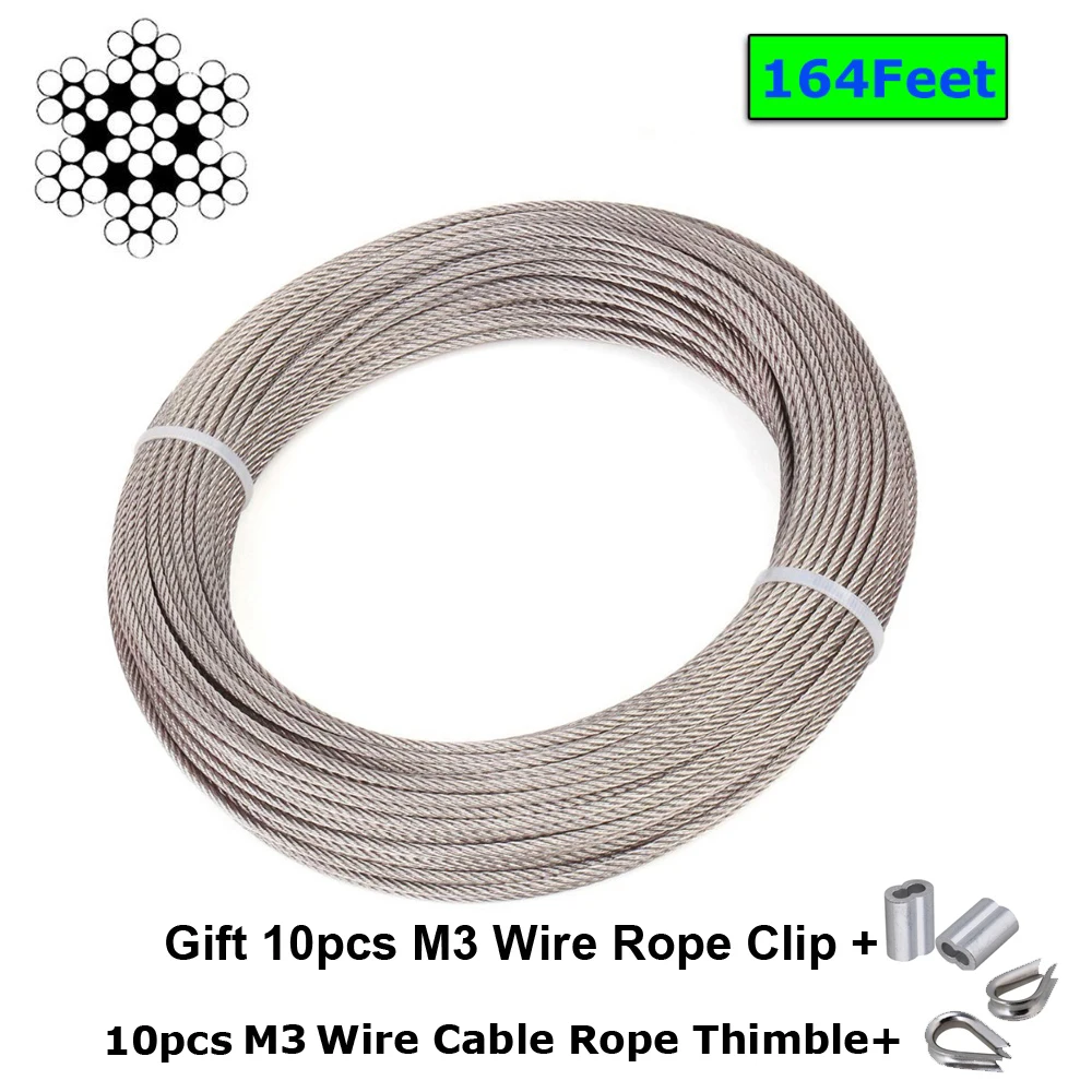 

1/8 Inch Stainless Steel Aircraft Wire Rope for Deck Cable Railing Kit,7x19 100/164Feet T316 Marine Grade
