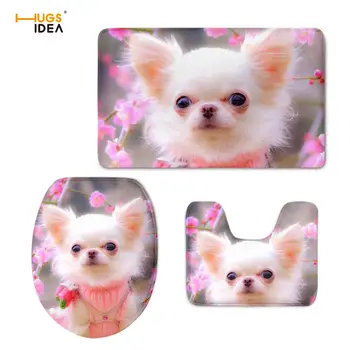 

HUGSIDEA Warm Soft Home Textile 3pcs/set Toilet Seat Cover Cute Animal Chihuahua Print Bathroom Closetool Mat Decor Home WC Mats