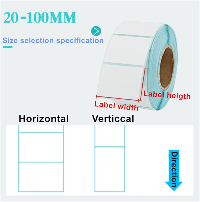 Термоэтикетка штрих-код стикер бумага для принтера 1 рулон ширина 20 мм~ 80 мм Верхний клей непрерывная термоэтикетка стикер