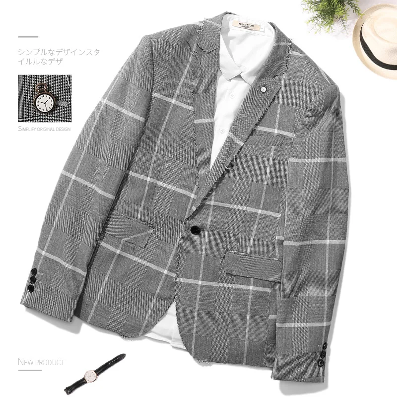 

ZOGAA 2019 Spring Autumn Youth New Version Flat Collar Male Plaid Suits Men's Self-cultivation Leisure Single Piece Blazer