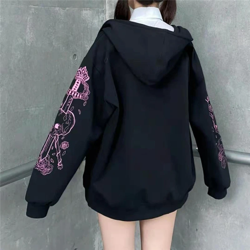 white hoodie Punk Gothic Letter Print Hoddie Y2k For Men Full Zip Hoodie Women Sudaderas Hombre Unisex Hooded Jackets New trendy hoodies for women