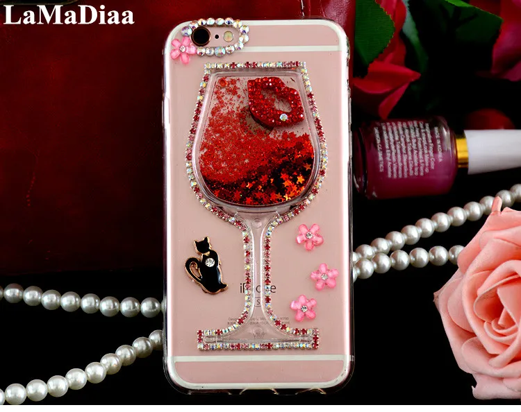 

For HuaweiP20 P30 P40 P50 Pro Lite Mate20 30 40 Pro Lite Fashion Glitter Bling Rhinestone Liquid Quicksand Wine Glass Phone Case