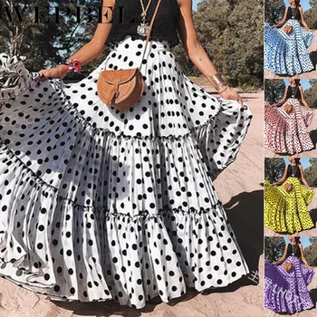 

WEPBEL Women's High Waist Polka Dots Maxi Skirt Spring and Summer Elegant Long Dresses Skirt