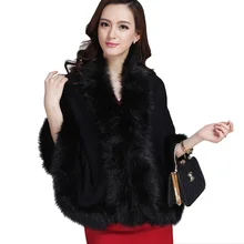 Joineles Зимний Элегантный шерстяной женские шубы из искусственного меха теплая свободная накидка верхняя одежда с рукавами «летучая мышь» Повседневная Шинель, верхняя одежда роскошное пончо