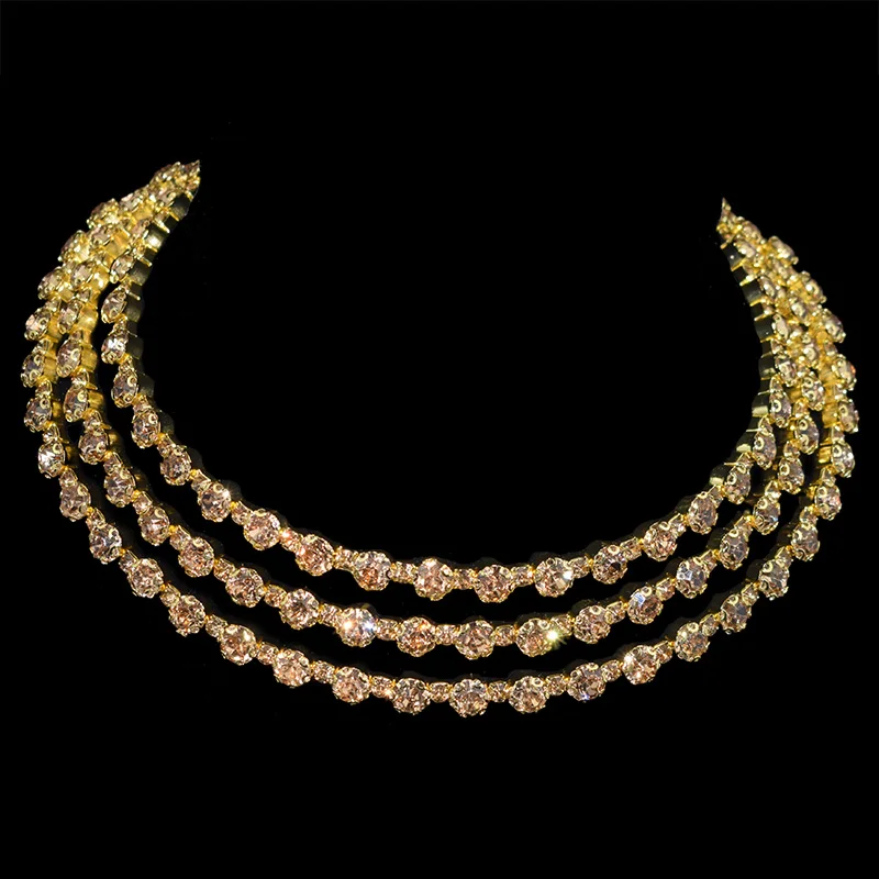 Metal Choker Necklace Fashion Jewelry Accessories 2/3 row Red/blue/yellow For Women