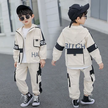 

INS hot boys suit 4-13 years old cotton Contrast large pocket casual two-piece sets Backpack boutique spring and autumn