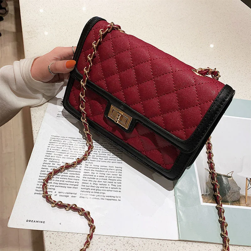 

2019 New Style Classic Rhombus Square Sling Bag Covered Edge Double Color Lock Shoulder WOMEN'S Bag