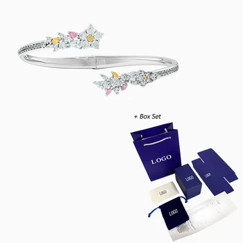 

Fashion Jewelry SWA New BOTANICAL BANGLE White Gold Petals Pattern Crystal Women Fashion Elegant Romantic Jewelry Gift