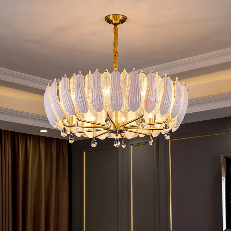 

FKL Modern Copper Chandelier Creative White/Clear Glass Crystal Pendant Living room Dining room Bedroom LED Light