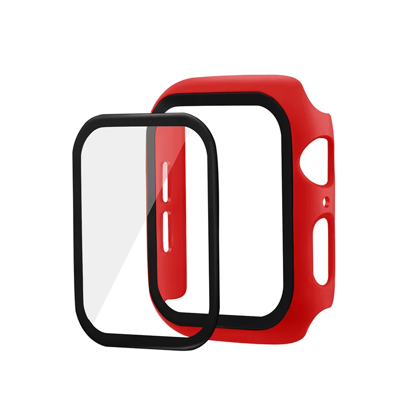 Чехол+ закаленное стекло для Apple Watch 44 мм 40 мм серия 5 4 3 2 1 Защитная крышка для экрана бампер чехол для iwatch 5 4 3 2 1 42 мм 38 мм - Цвет: red