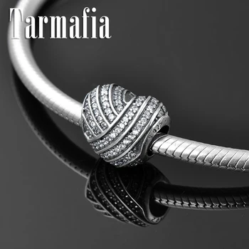 

Authentic 925 Sterling Silver Braided Heart Lines Clear CZ fine beads Charm Fit Original Pandora Charm Bracelet Jewelry making