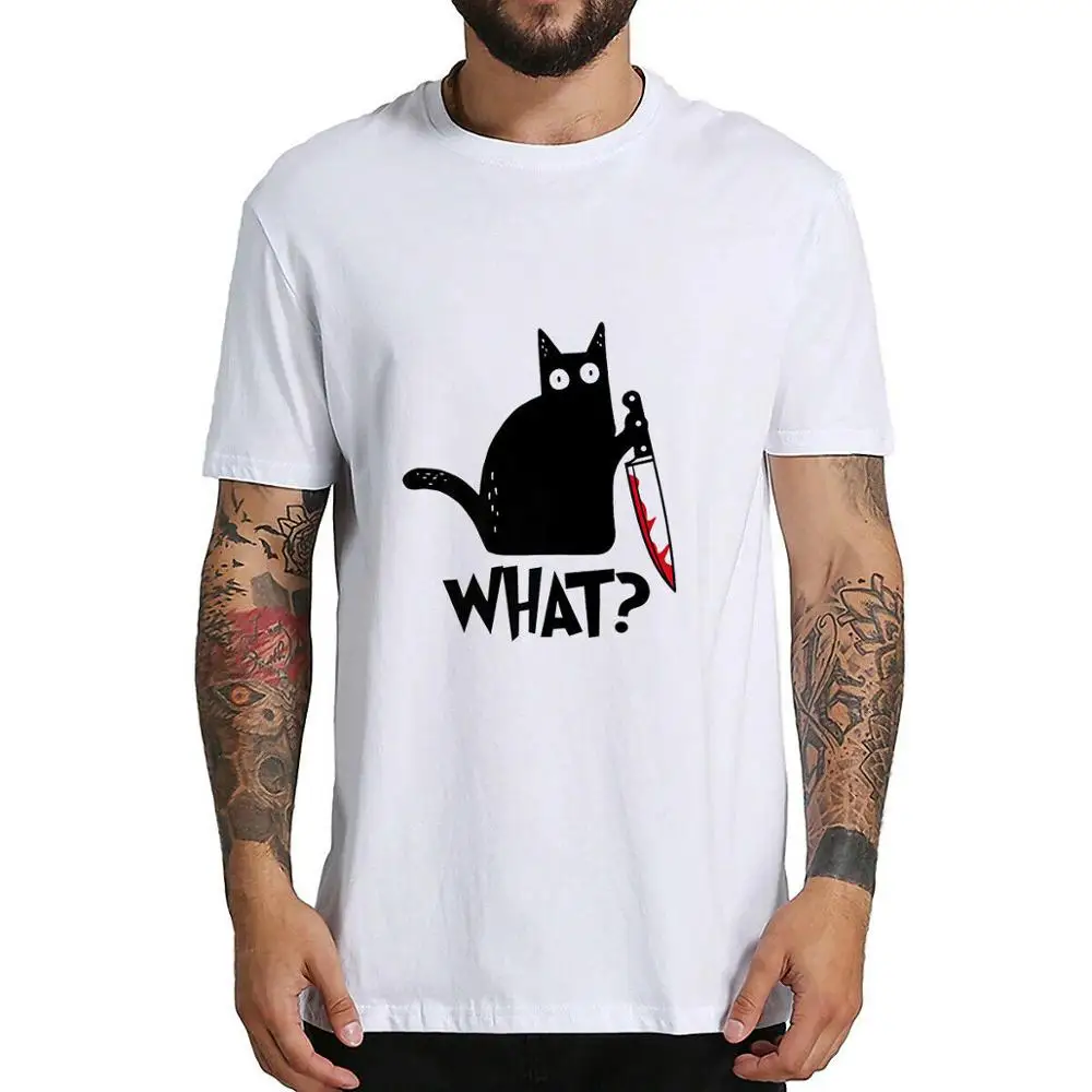 Cat What T Shirt killous Cat с ножом Забавный подарок на Хэллоуин футболка унисекс высокого качества хлопковые футболки для мужчин и женщин