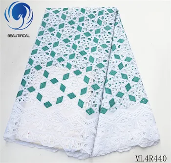 

BEAUTIFICAL african lace fabrics Latest punch cotton lace fabric 5yards two-tone swiss voile lace fabric for dress ML4R440