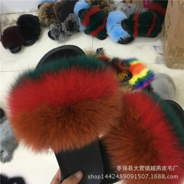 

Fox Fur Candy-Colored Slipper Import Fox Fur A- line WOMEN'S Slippers Fashion Korean-style Slipper