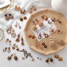 MENGJIQIAO новые модные коричневые акриловые винтажные геометрические серьги с кисточками для женщин, большие праздничные помпоны, ювелирные изделия