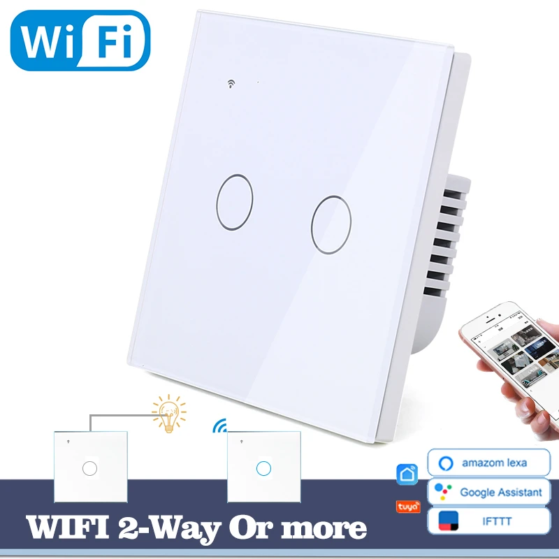 Настенный сенсорный выключатель с Wi Fi универсальный двухклавишный круглый белым