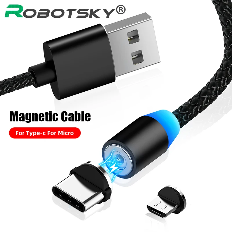 Магнитный usb кабель светодиодный с разъемом Micro USB Type C для зарядного устройства