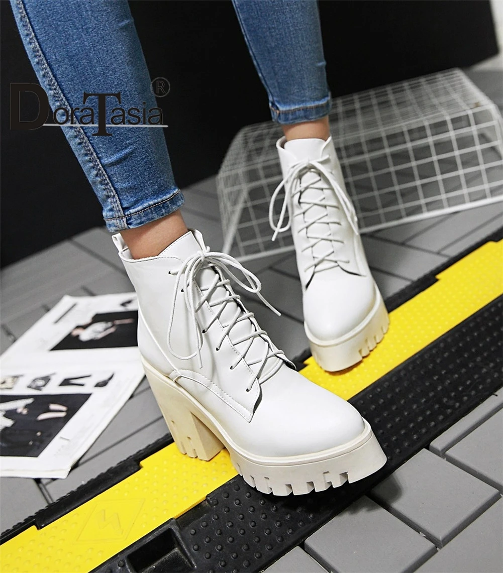 

DORATASIA New 33-43 Elegant Pointed Toe Booties Ladies Fashion High Platform Ankle Boots Women High Chunky Heels Shoes Woman
