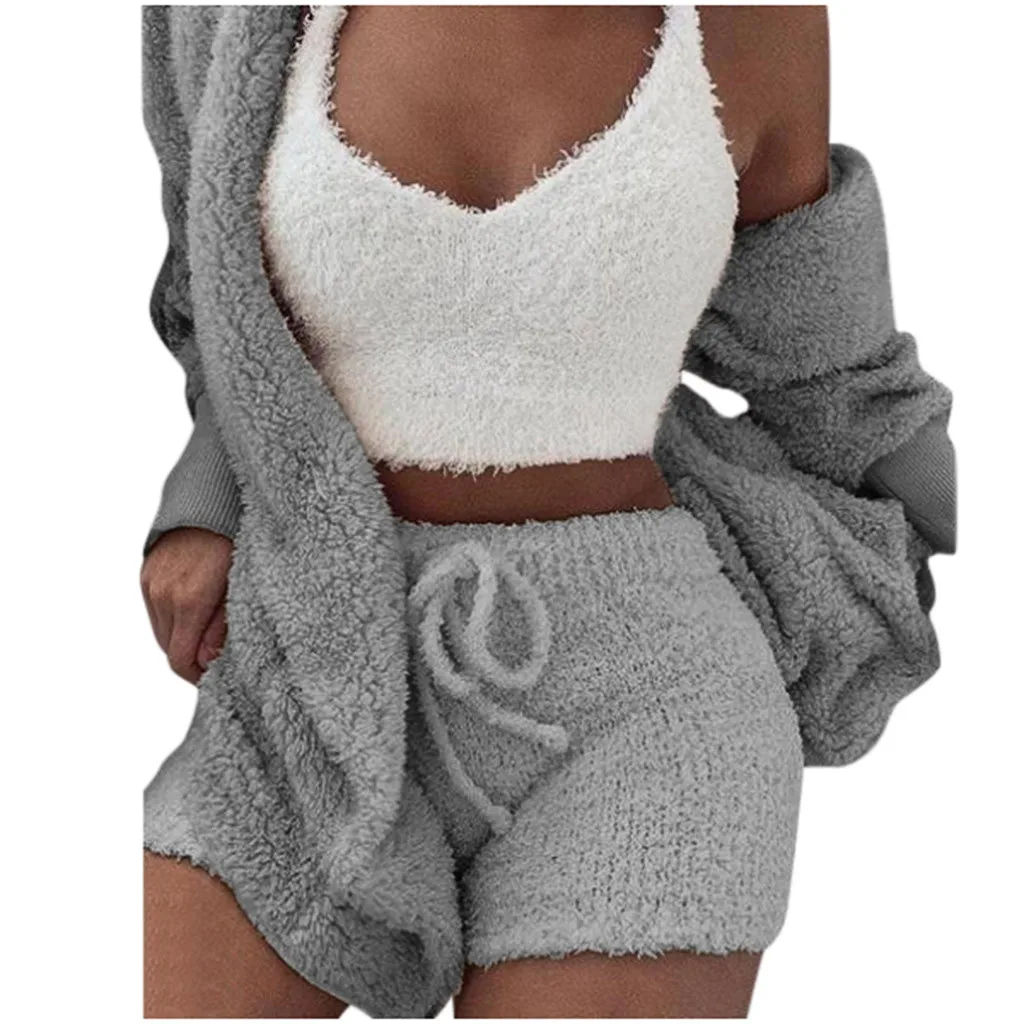 Fuzzy Beige Sexy Two Piece Set Club Birthday Outfits for Women Sweater and Short Pants Matching Sets Fall 2 Pieces 10.15