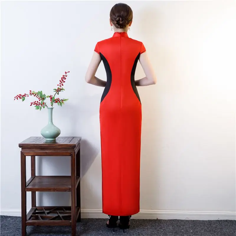 Стиль вышитые Улучшенный чёнсам женские атласные длинные Qipao часть платье walk Show Cheongsam Vestido плюс размер S-5XL