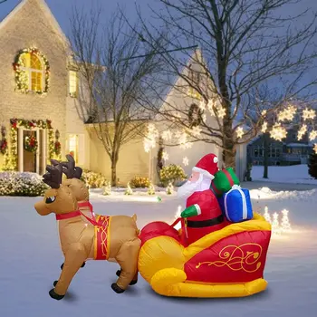 

86.61inch Long Christmas Inflatable Lighted Santa Claus with Reindeers and Sleigh for Outdoor Garden Party Decorations EU Plug