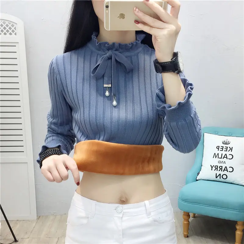 

Thickened Sweaters Women's Wear Fall and Winter 2019 New Fashion Doll Collar Half-high Neck Knitted Bottom Shirt Lazy
