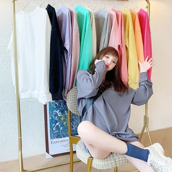 

Women Sweatshirt Multicolor Oversize Female Autumn Solid Casual Sweatshirt New Hip Pop Tops Candy Color Kawaii Bts Free Shipping