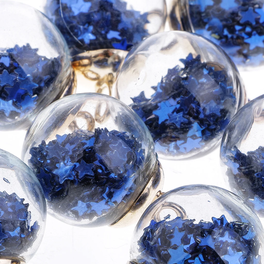 20pcs Best Wish Glass Ball Charms With Star for Necklaces Bracelets Earrings Jewelry Making DIY Crafts Tree Decors Assorted Blue