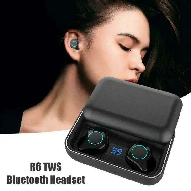 R6 TWS Wireless Earphones Bluetooth 5.0 Earbuds Mini Headset LED Display 6D Stereo Sound Smart Touch Earphone