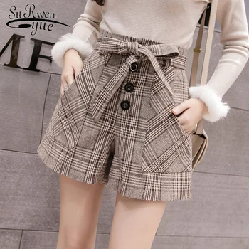 

Casual Lattice Bow Button Shorts Women Short Pants High Waist Women Shorts Grey Khaki 2019 Autumn Winter Fashion Women 6305 50