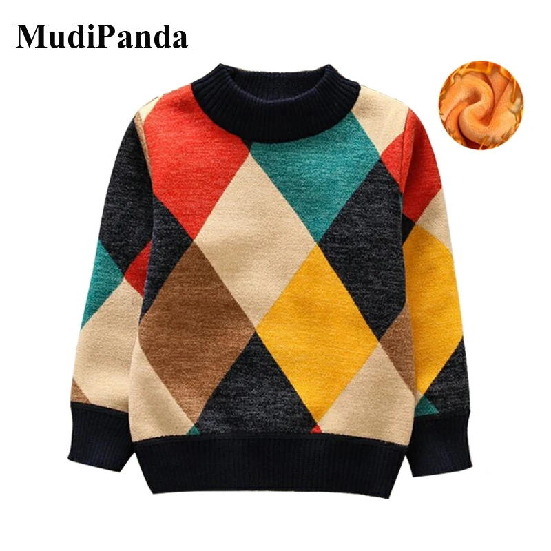 

MudiPanda 2020 New O-Neck Boys Sweaters Baby Stripe Plaid Pullover Knit Kids Clothes Winter Tops Children Sweaters Boy Clothing