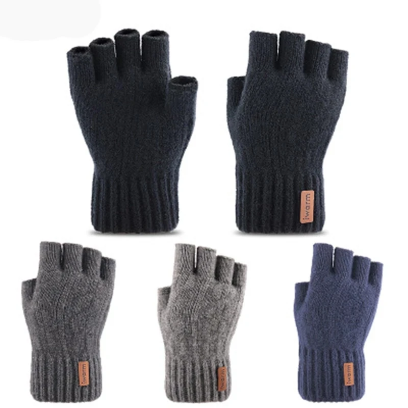 Men Winter Full Finger Touch Screen Thicken Warm Driving Gloves Unisex Knit Wool Elastic Nonslip Fingerless Cycling Mittens E1