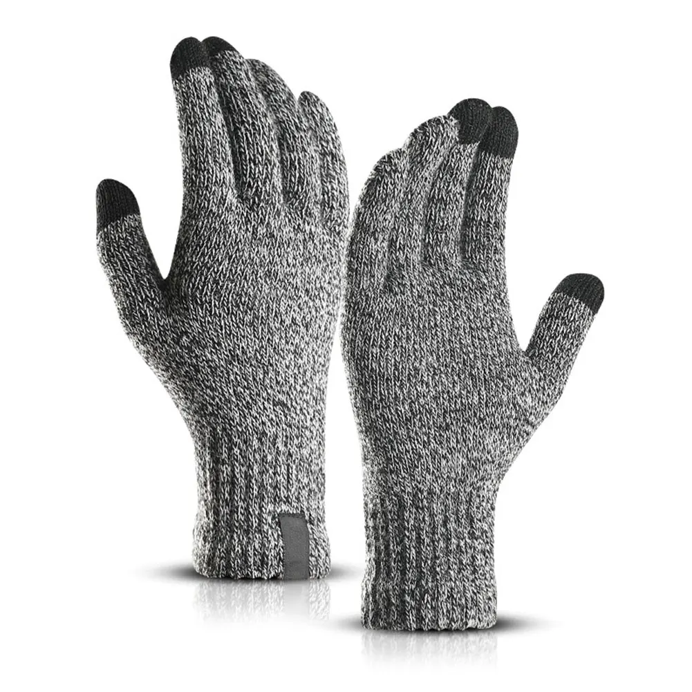 Зимние вязаные шерстяные перчатки высокого качества, спортивные перчатки на полный палец, утолщенные теплые перчатки для сенсорного экрана, мужские и женские одноцветные перчатки