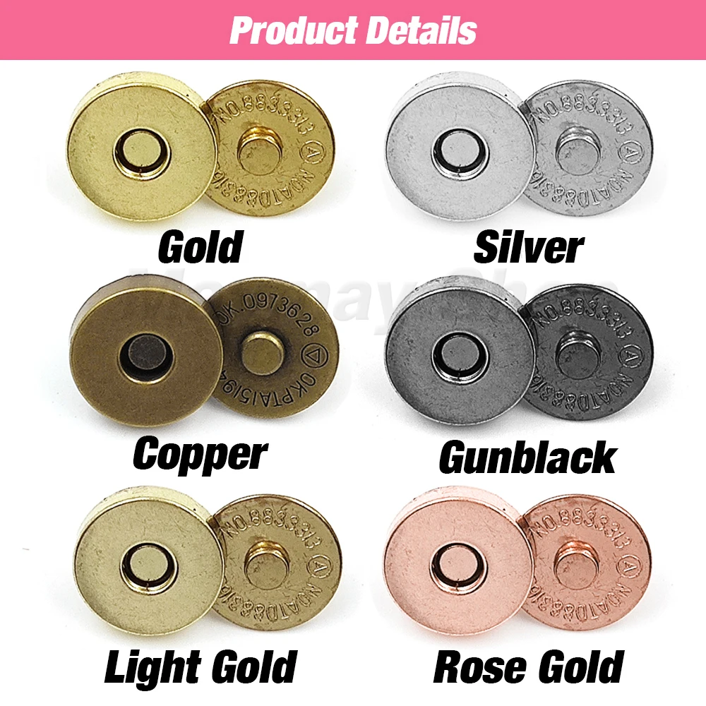 10sets/lot 14mm 18mm Magnetic Snap Fasteners Clasps Buttons Handbag Purse Wallet Craft Bags Parts Accessories Automatic Buckle 3
