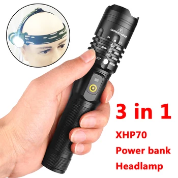 

led flashlight cree xhp70 usb charging Stretch zoom Shock Resistant power bank 18650 rechargeable flashlight torch