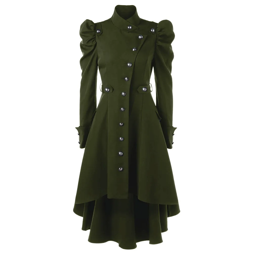 Женская винтажная куртка в стиле стимпанк, длинное пальто, готическое пальто, женская Ретро куртка, пальто для девушек размера плюс, однотонная тонкая верхняя одежда 828 - Цвет: Green