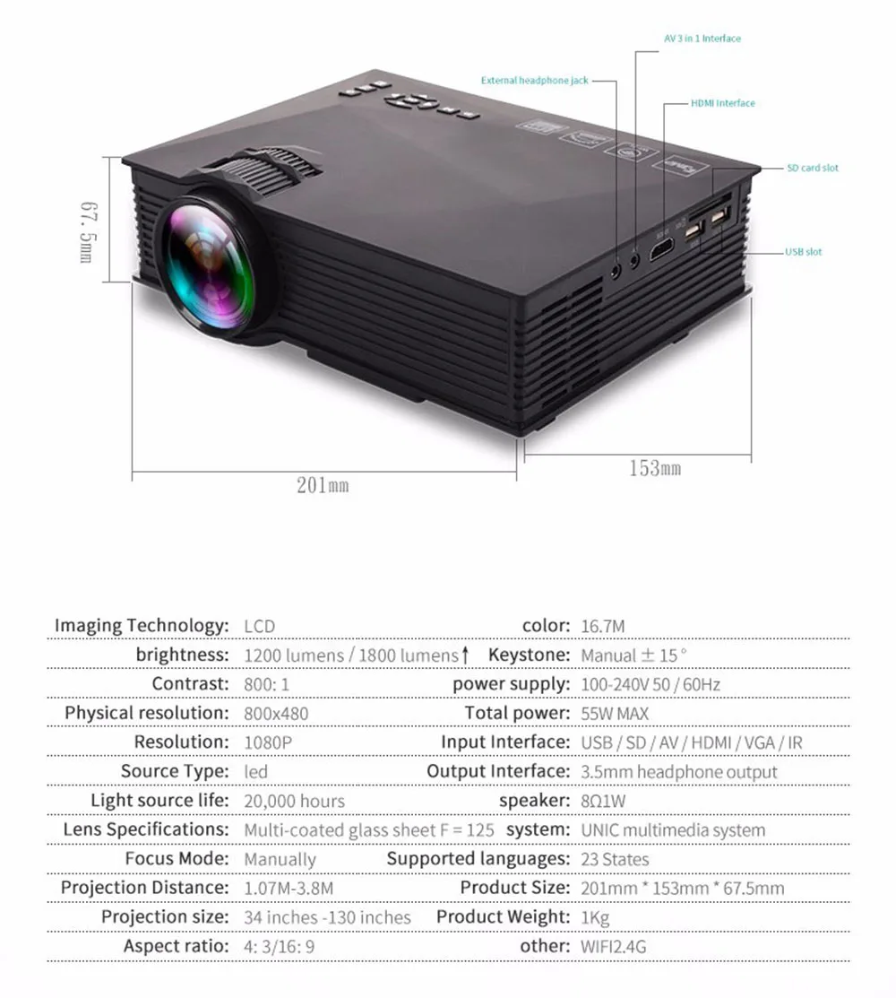Unic Uc68 Mini Projector Multimedia 