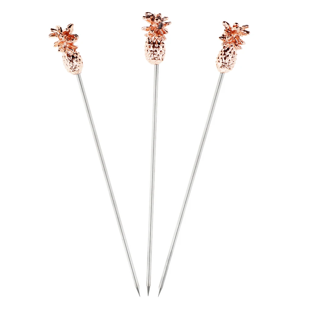 3PCS Stainless Steel Swizzle Sticks Fruit Pineapple Stick Cocktail Pick for Kitchen Bar Accessory Rose Gold 3PCS Stainless Steel Swizzle Sticks Fruit Pineapple Stick Cocktail Pick for Kitchen Bar Accessory Rose Gold