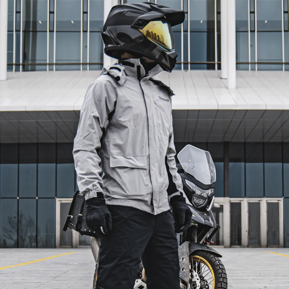 Sulaite Man Reflective Motorcycle Rain Suit Waterproof Rain Jacket + Pants With Shoe Covers Grey/greem