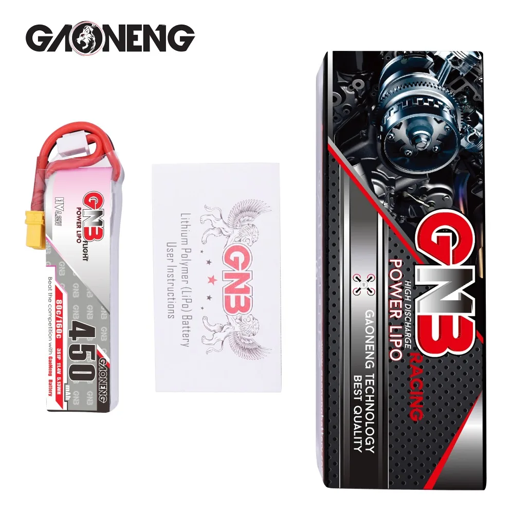 2 шт. Gaoneng GNB 450 мАч 3S 11,4 в 80C/160C HV Lipo батарея XT30/JST разъем для FPV гоночного дрона 4 оси БПЛА дрона части