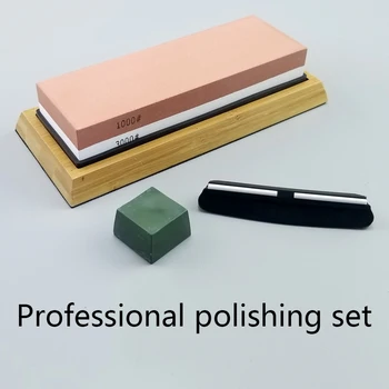 

knife stone 1000&3000 grit Double-sided oilstone sharpener set with non-slip bamboo base and angle guide and polishing paste
