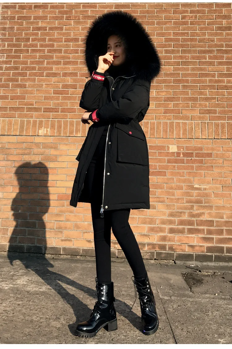 Однотонное зимнее длинное пуховое пальто с меховым капюшоном женское платье с открытыми плечами большой размер парка пальто куртки женская теплая ветрозащитная черная верхняя одежда из хлопка